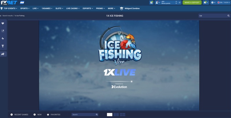 Ice Fishing loading screen on 1xBet powered by Evolution 1xLive